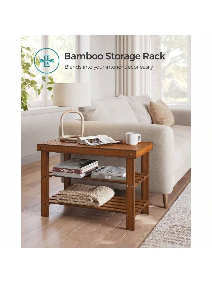 SONGMICS Shoe Rack Bench, 3-Tier Bamboo Shoe Storage Organizer, Entryway Bench, Holds Up To 286 Lb, 11.3 X 27.6 X 17.8 Inches, For Entryway Bathroom Bedroom, Black ULBS04H