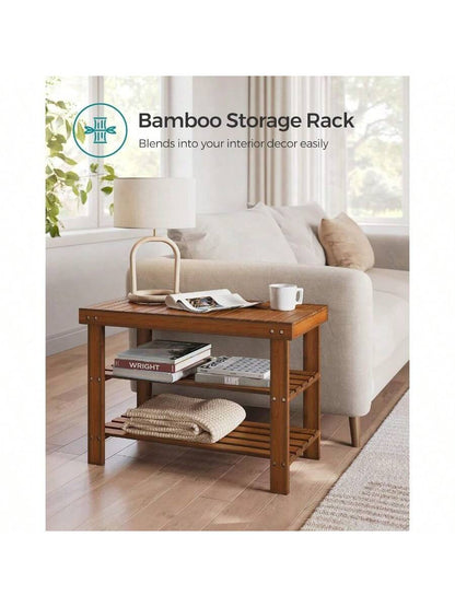 SONGMICS Shoe Rack Bench, 3-Tier Bamboo Shoe Storage Organizer, Entryway Bench, Holds Up To 286 Lb, 11.3 X 27.6 X 17.8 Inches, For Entryway Bathroom Bedroom, Black ULBS04H