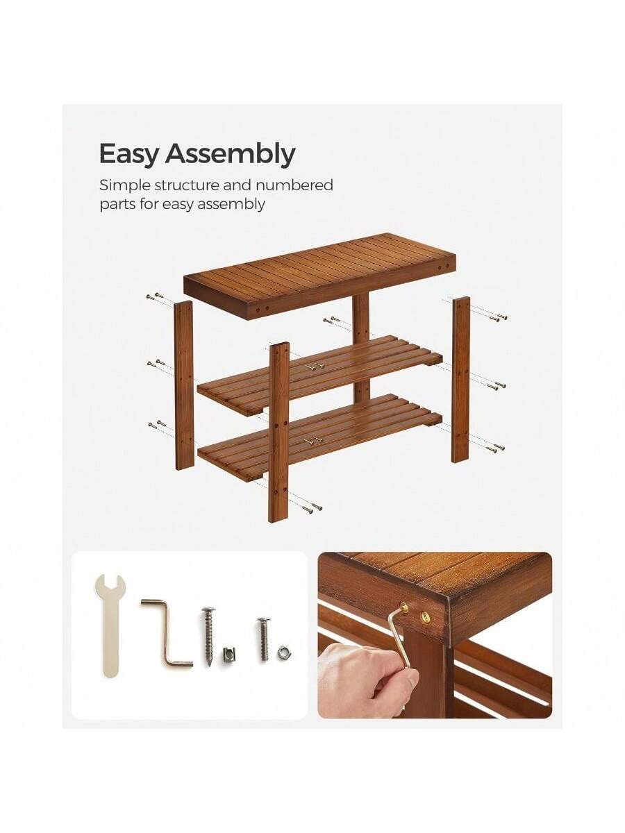 SONGMICS Shoe Rack Bench, 3-Tier Bamboo Shoe Storage Organizer, Entryway Bench, Holds Up To 286 Lb, 11.3 X 27.6 X 17.8 Inches, For Entryway Bathroom Bedroom, Black ULBS04H