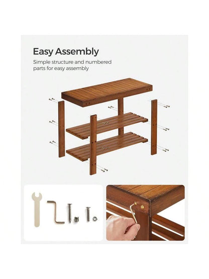 SONGMICS Shoe Rack Bench, 3-Tier Bamboo Shoe Storage Organizer, Entryway Bench, Holds Up To 286 Lb, 11.3 X 27.6 X 17.8 Inches, For Entryway Bathroom Bedroom, Black ULBS04H