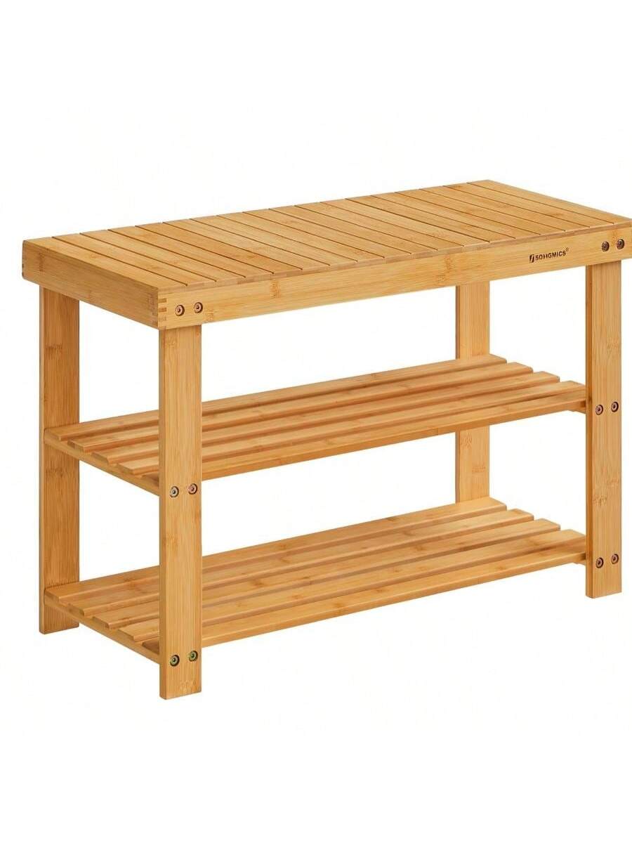 SONGMICS Shoe Rack Bench, 3-Tier Bamboo Shoe Storage Organizer, Entryway Bench, Holds Up To 286 Lb, 11.3 X 27.6 X 17.8 Inches, For Entryway Bathroom Bedroom, Black ULBS04H
