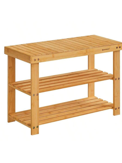 SONGMICS Shoe Rack Bench, 3-Tier Bamboo Shoe Storage Organizer, Entryway Bench, Holds Up To 286 Lb, 11.3 X 27.6 X 17.8 Inches, For Entryway Bathroom Bedroom, Black ULBS04H