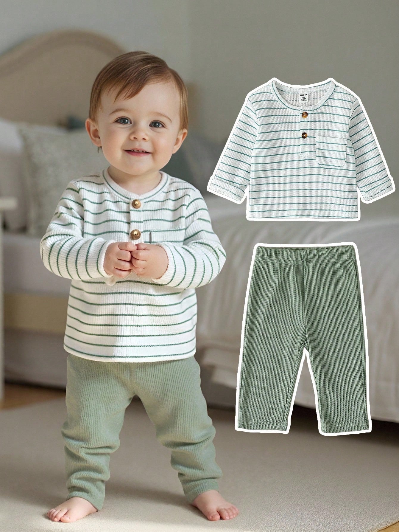 Souflis 2pcs Toddler Boy T-Shirt + Pants Cute Grey Beige White Solid Ribbed Knit Long Sleeve Round Neck Regular Birthday Party Fall Birthday Boy Cozy Jogging