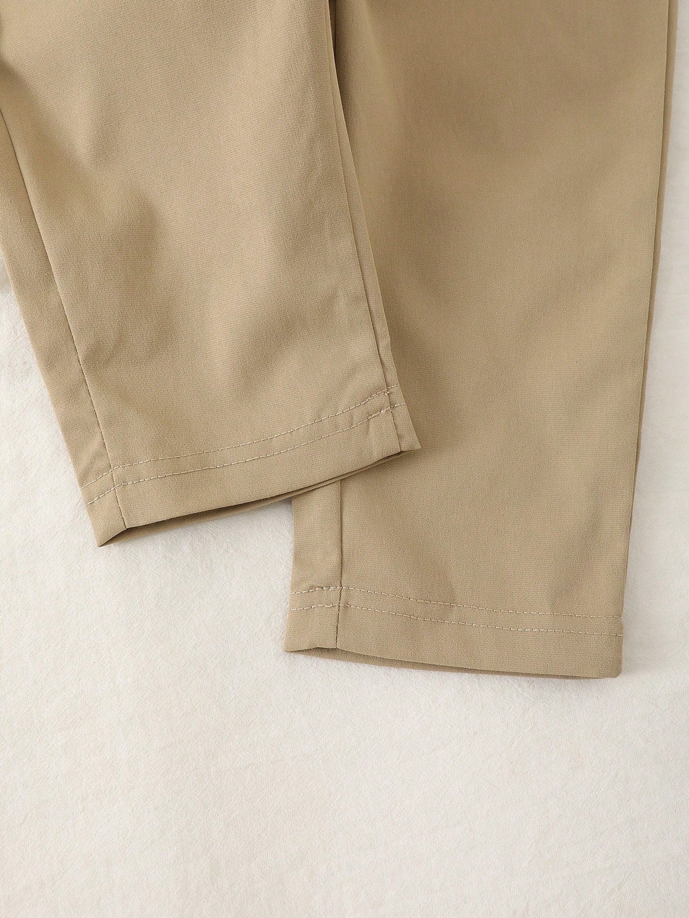 Souflis Boy's Autumn Baby Blue Long-Sleeve Polo Collar Khaki Pants Set Cute Bear Print Daily Outings 2026 Fashion Clothing