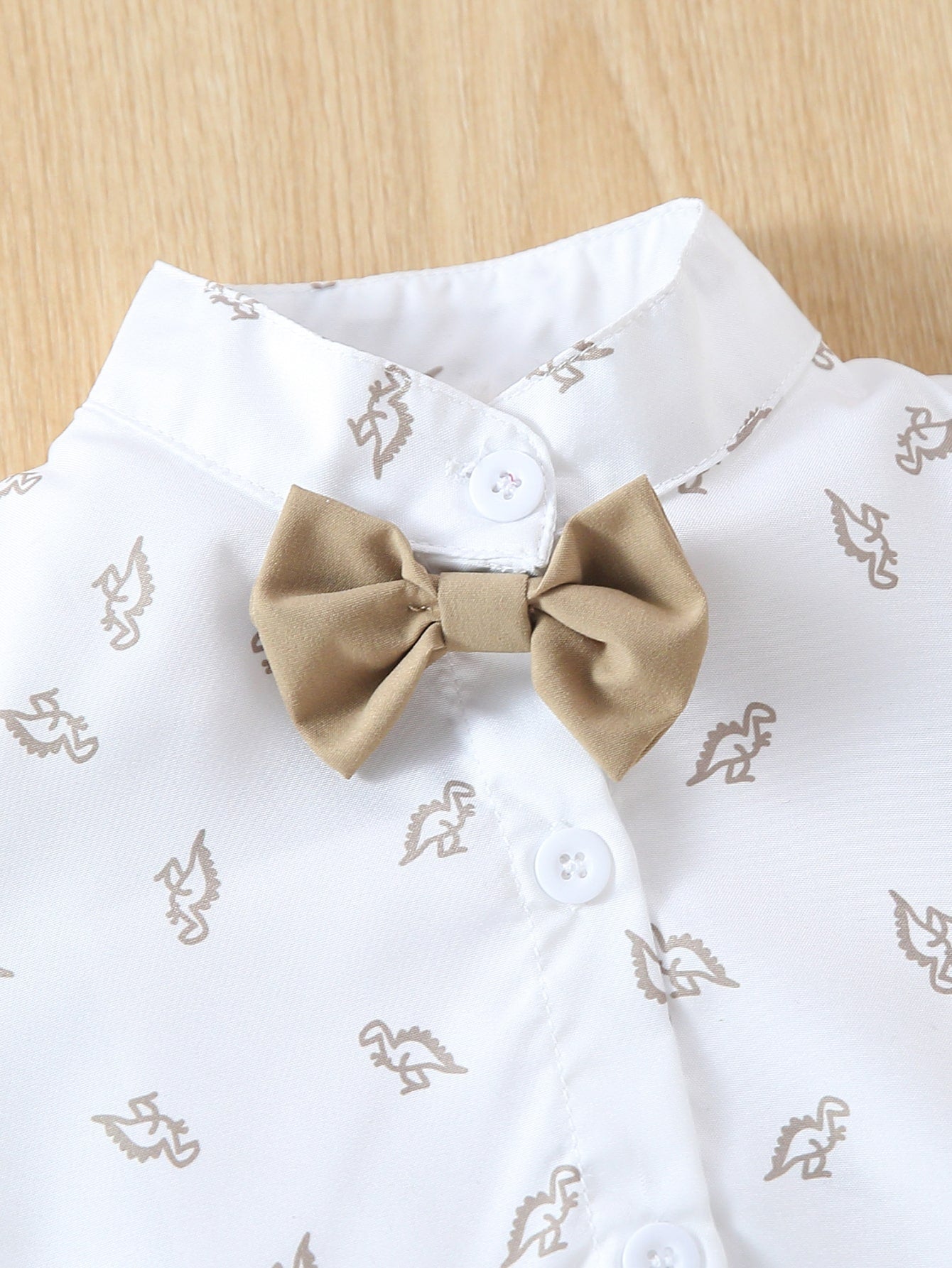 Souflis Souflis Baby Boy Dinosaur Print Bow Front Shirt Bodysuit & Pinafore Shorts