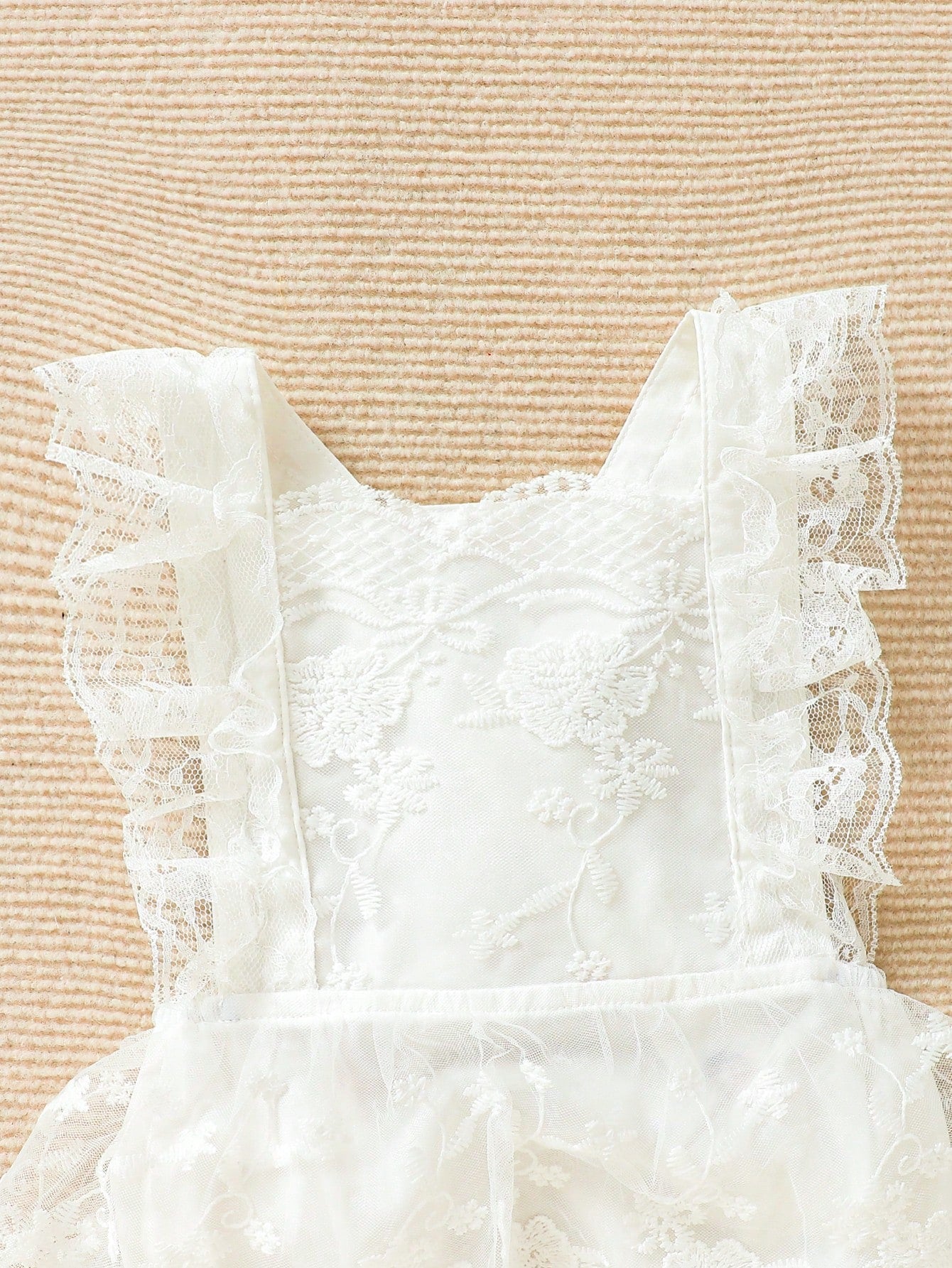Souflis Souflis Woven Mesh Embroidery Bodysuit Dress For Baby Girls