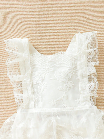 Souflis Souflis Woven Mesh Embroidery Bodysuit Dress For Baby Girls