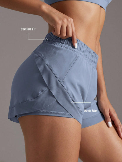 Soyun 1pc New Mesh + 2pcs Yoga Fitness Shorts With Built-In Pockets, Suitable For Daily Casual Outdoor Activities Sports Summer