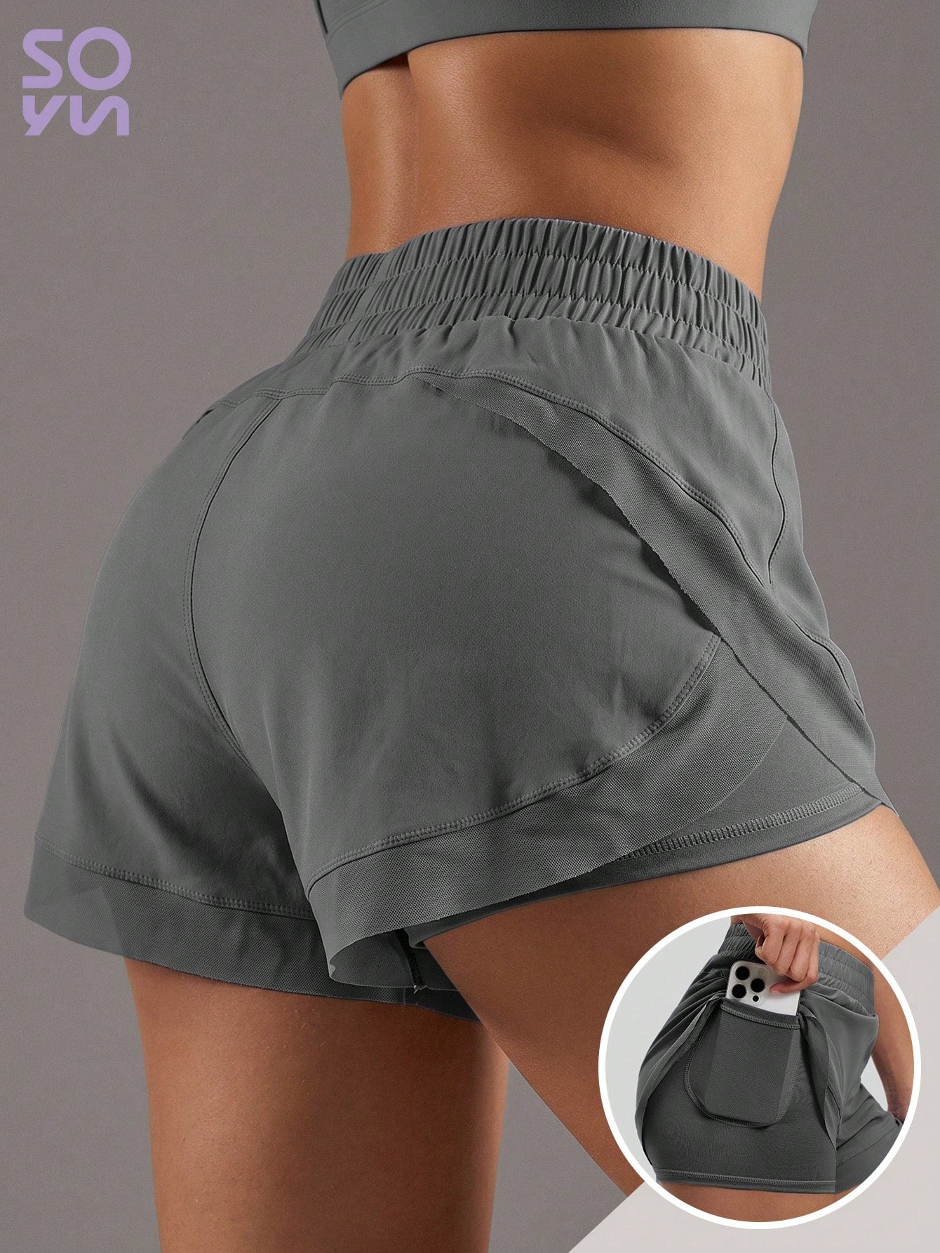 Soyun 1pc New Mesh + 2pcs Yoga Fitness Shorts With Built-In Pockets, Suitable For Daily Casual Outdoor Activities Sports Summer