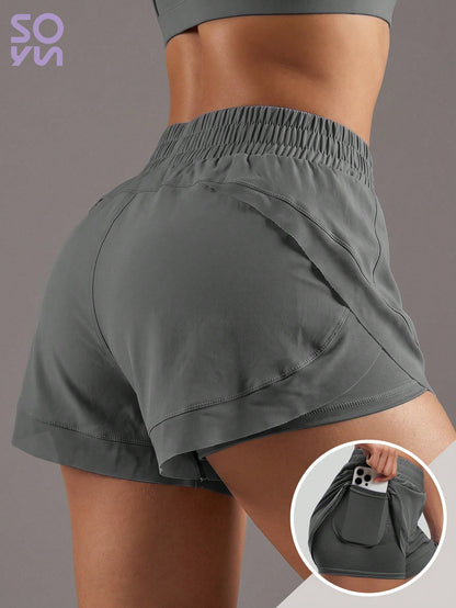 Soyun 1pc New Mesh + 2pcs Yoga Fitness Shorts With Built-In Pockets, Suitable For Daily Casual Outdoor Activities Sports Summer