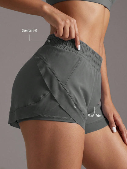Soyun 1pc New Mesh + 2pcs Yoga Fitness Shorts With Built-In Pockets, Suitable For Daily Casual Outdoor Activities Sports Summer