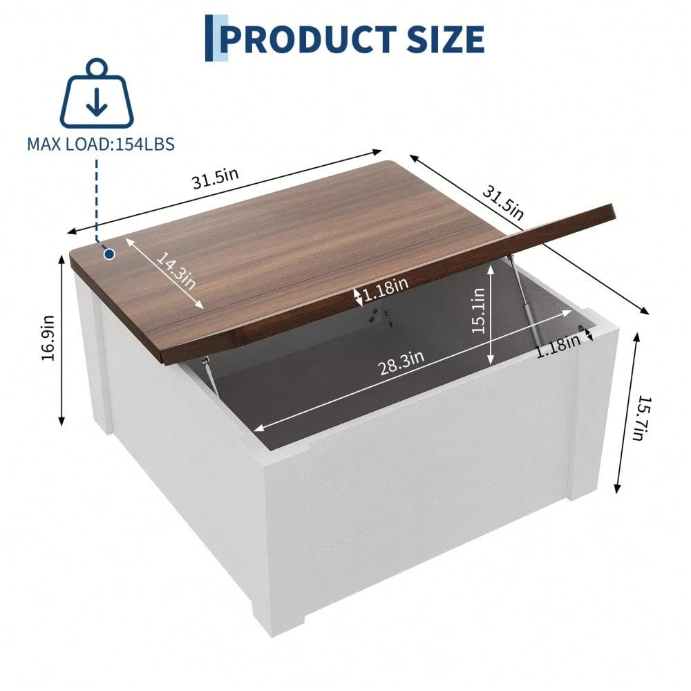 Space-Saving Square Lift-Top Coffee Table – Farmhouse Style With Dual Flip-Top Lids & Hidden Compartment, MDF Center Table For Living Room