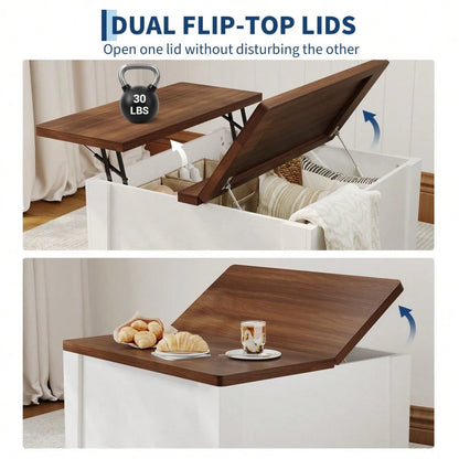 Space-Saving Square Lift-Top Coffee Table – Farmhouse Style With Dual Flip-Top Lids & Hidden Compartment, MDF Center Table For Living Room
