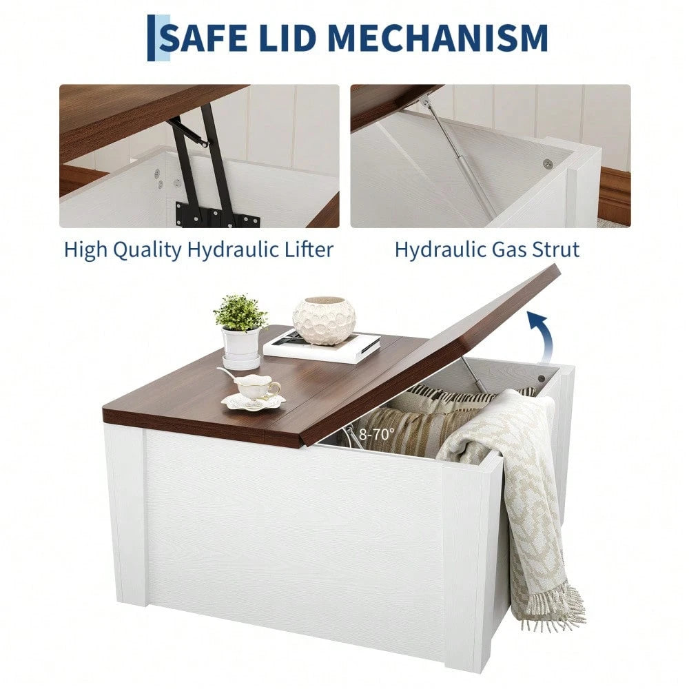 Space-Saving Square Lift-Top Coffee Table – Farmhouse Style With Dual Flip-Top Lids & Hidden Compartment, MDF Center Table For Living Room