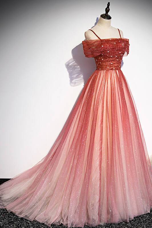 Spaghetti Straps A-line Red Tulle Party Dress