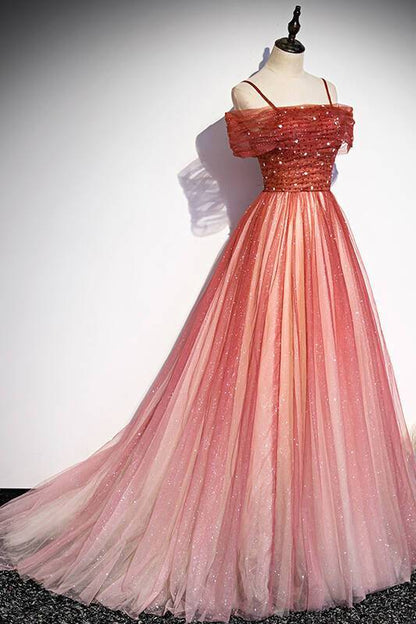 Spaghetti Straps A-line Red Tulle Party Dress