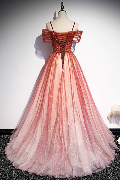 Spaghetti Straps A-line Red Tulle Party Dress
