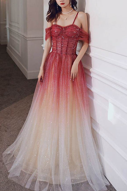 Spaghetti Straps A-line Red Tulle Party Dress