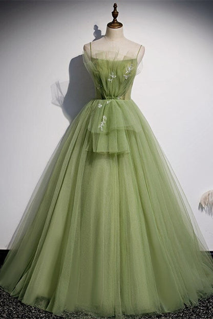 Spaghetti Straps Green A-line Long Party Dress