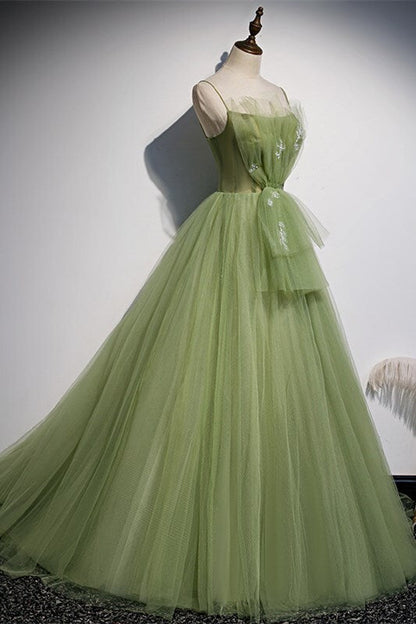 Spaghetti Straps Green A-line Long Party Dress