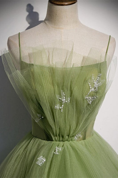 Spaghetti Straps Green A-line Long Party Dress