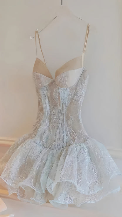 Spaghetti Straps Lace Homecoming Dresses Party Dress,AST2008