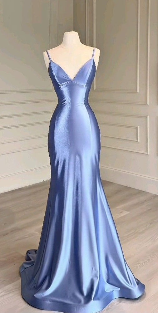 Spaghetti Straps Mermaid Blue Prom Dresses Long Party Dress,AST2312