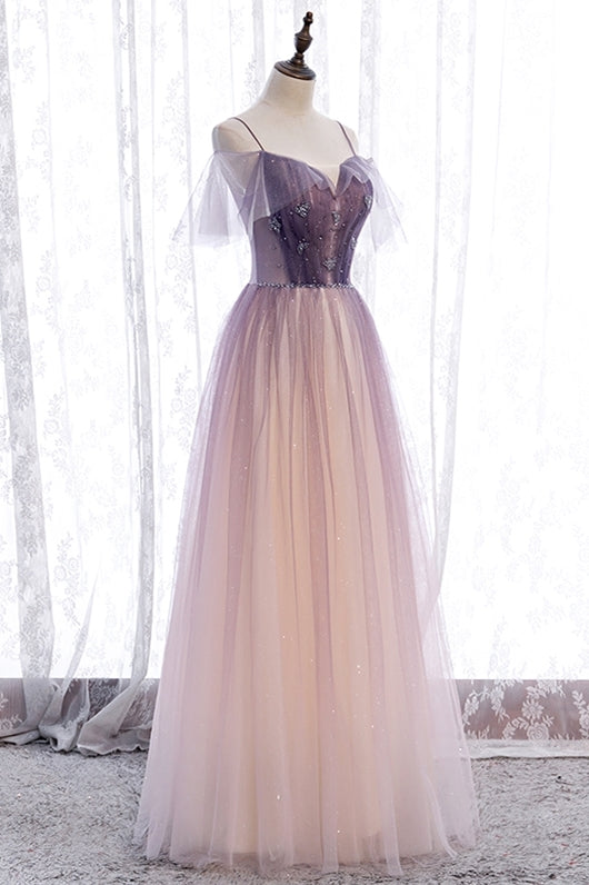 Spaghetti Straps Ombre Purple Long Party Dress