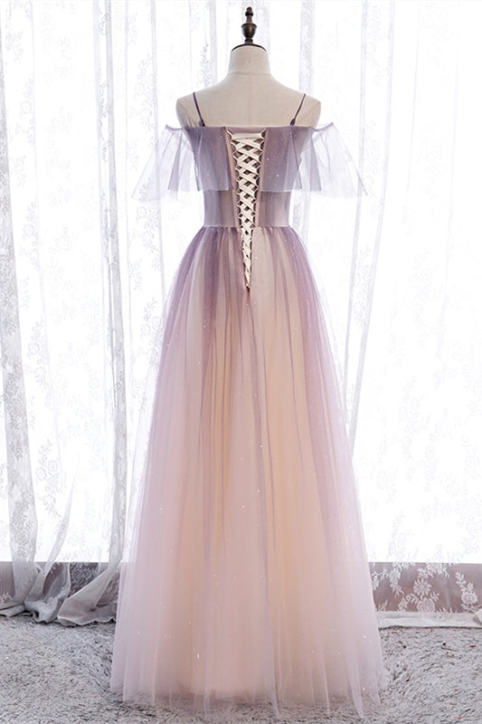 Spaghetti Straps Ombre Purple Long Party Dress