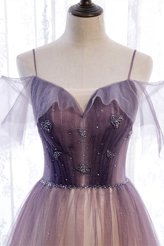 Spaghetti Straps Ombre Purple Long Party Dress