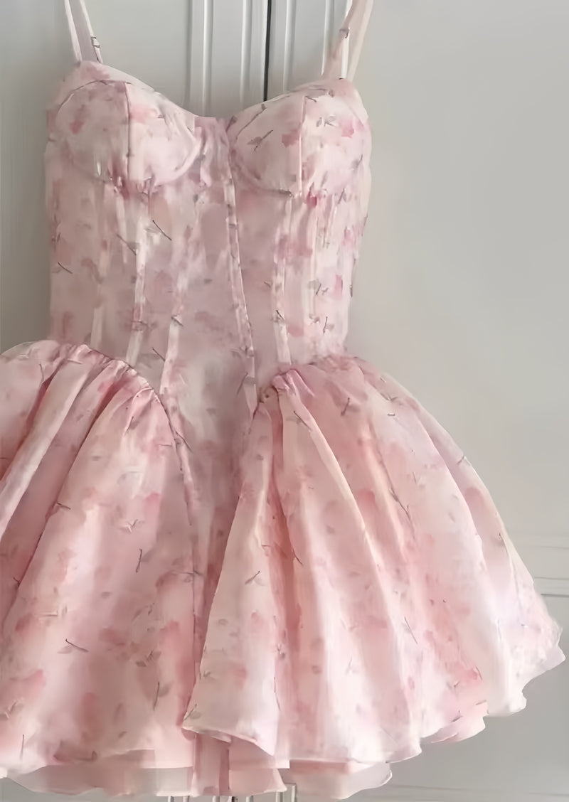 Spaghetti Straps Pink Floral Homecoming Dresses Sweetheart Birthday Party Dress,AST2005