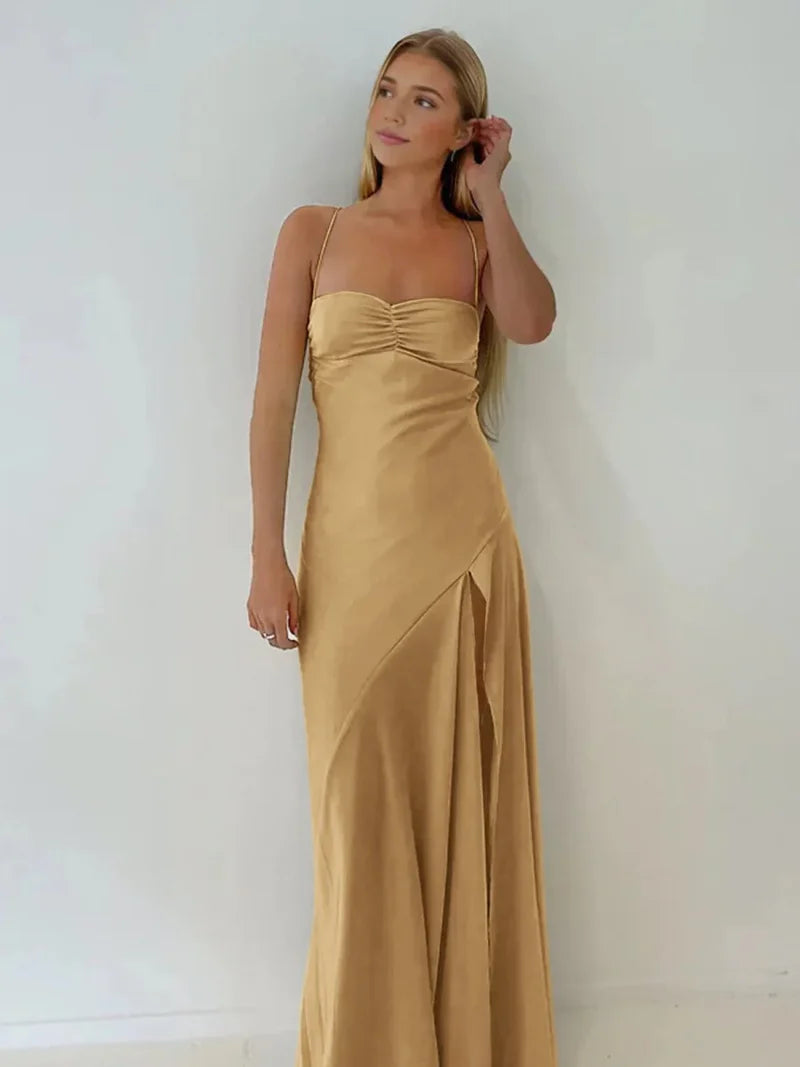 Spaghetti Straps Red Prom Dresses Long Evening Dress Sexy Party Gown With High Slit,AST2204