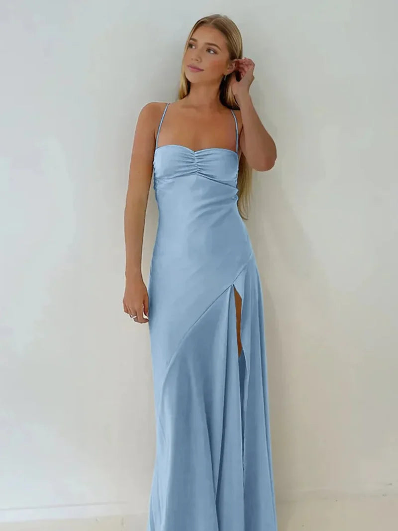 Spaghetti Straps Red Prom Dresses Long Evening Dress Sexy Party Gown With High Slit,AST2204