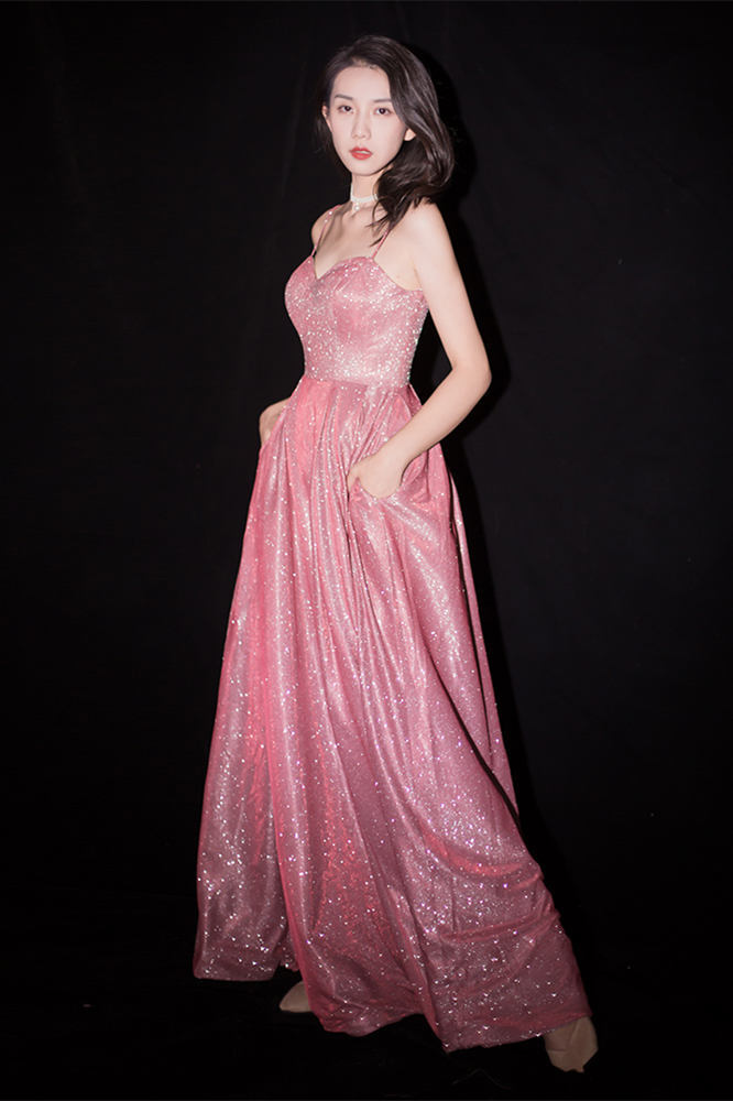 Spaghetti Straps Watermelon Long Prom Dress