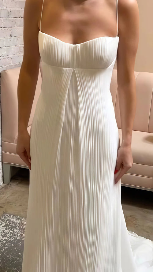 Spaghetti Straps White Formal Party Dress, Pleated Sheath Long Prom Dress,AST1763