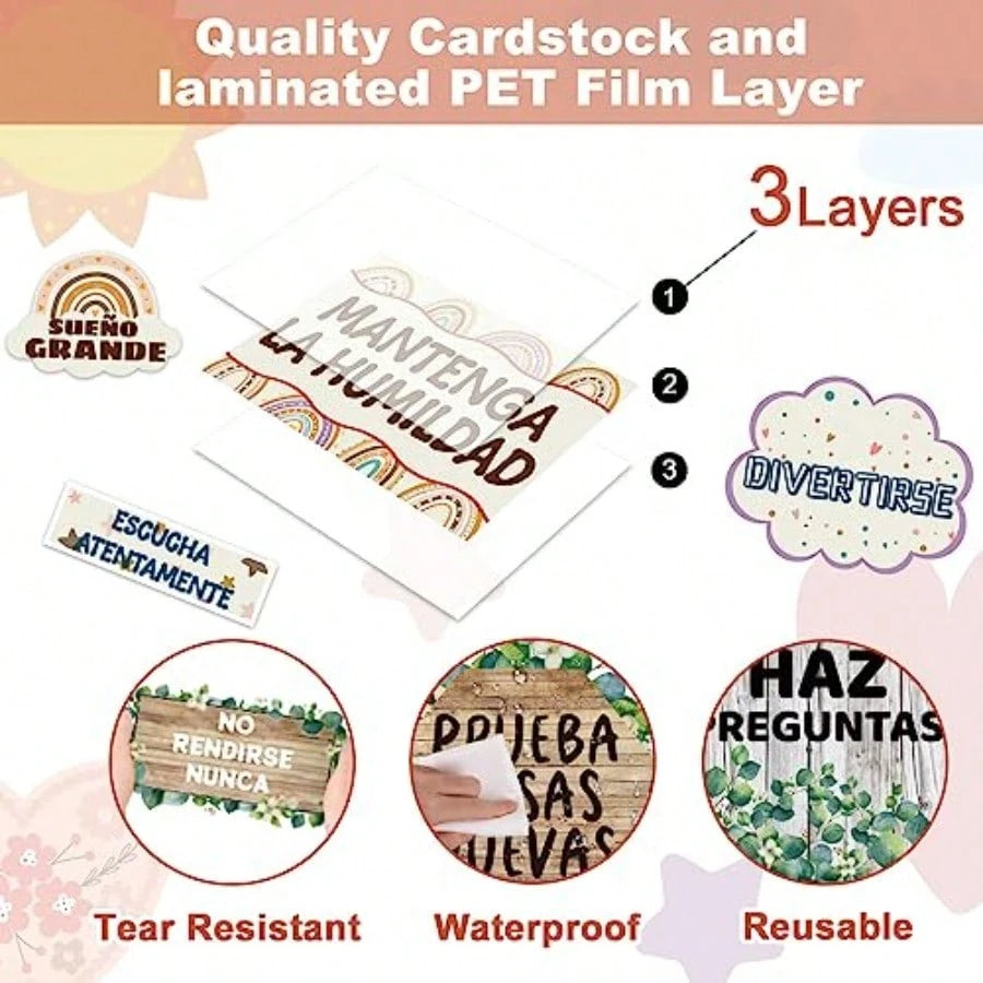 Spanish Boho Rainbow Classroom Bulletin Board Set Spanish Motivational Classroom Decor For Teachers Growth Mindset Posters Positive Inspirational Cutouts For Class School Bulletin Board Decoration