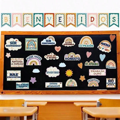 Spanish Boho Rainbow Classroom Bulletin Board Set Spanish Motivational Classroom Decor For Teachers Growth Mindset Posters Positive Inspirational Cutouts For Class School Bulletin Board Decoration
