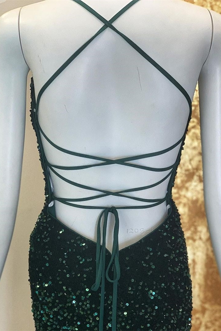 Sparkle Dark Green Sequin Mermaid Long Prom Dress