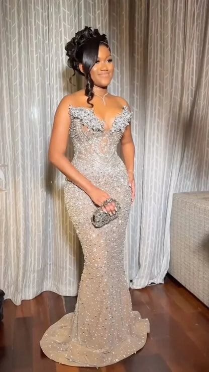 Sparkle Mermaid Beaded Prom Dresses Sweetheart Long Evening Party Dress,AST2241