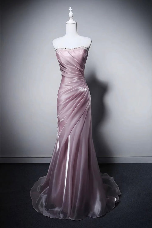 Sparkle Pink Organza Mermaid Long Prom Dresses,AST2320