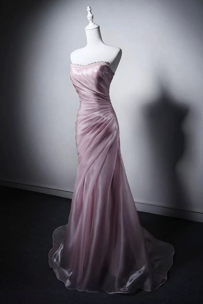 Sparkle Pink Organza Mermaid Long Prom Dresses,AST2320