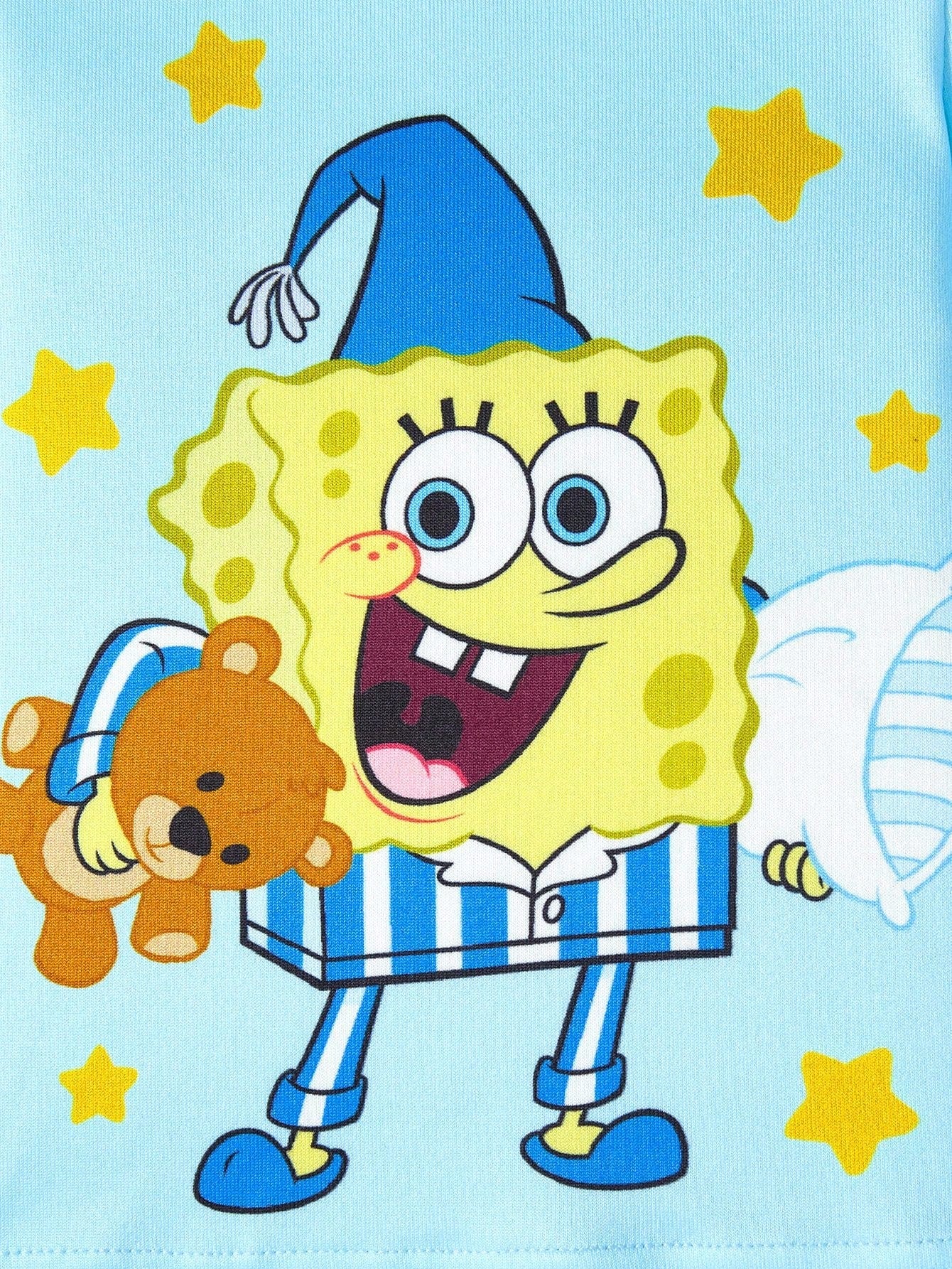 SpongeBob SquarePants| 2pcs Baby Boy Cartoon Print Crew Neck Long Sleeve Top And Pants Knit Comfortable Casual Stretchy Pajama Set