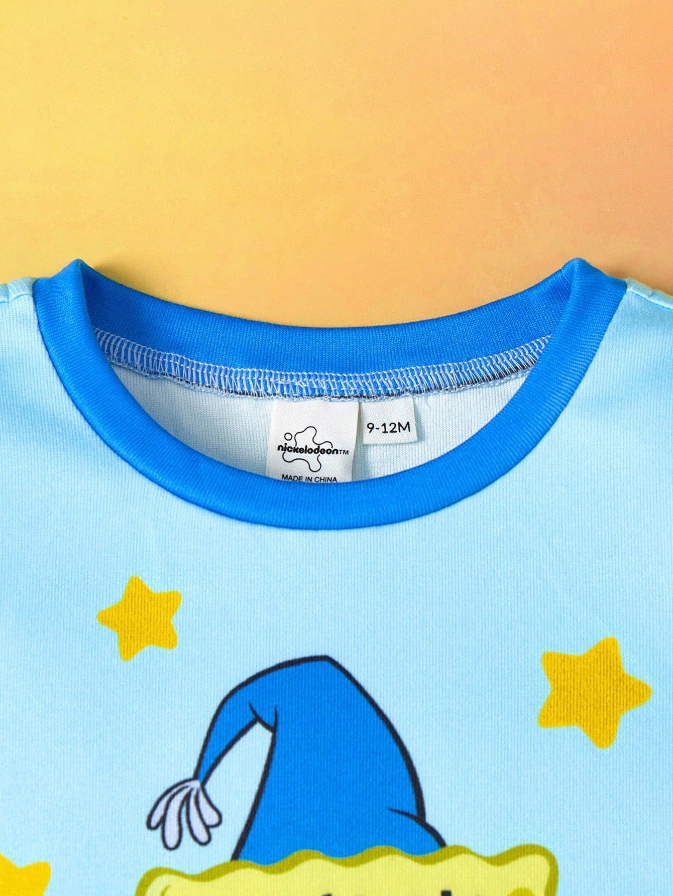 SpongeBob SquarePants| 2pcs Baby Boy Cartoon Print Crew Neck Long Sleeve Top And Pants Knit Comfortable Casual Stretchy Pajama Set
