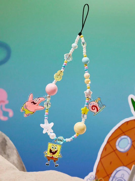 SpongeBob SquarePants| Cute Cartoon Ocean Vacation Mobile Phone Lanyard Cell Phone Pendant Phone Chain Handmade Beaded Starfish Shell Patrick Gary