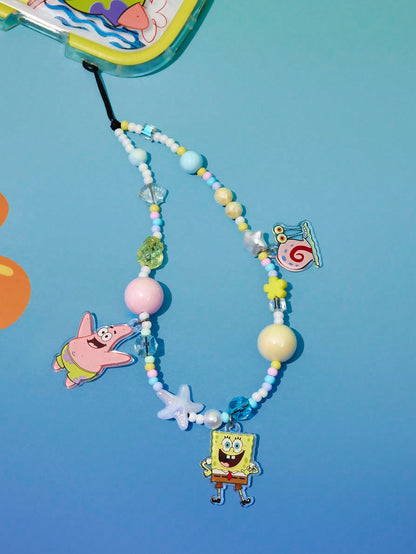 SpongeBob SquarePants| Cute Cartoon Ocean Vacation Mobile Phone Lanyard Cell Phone Pendant Phone Chain Handmade Beaded Starfish Shell Patrick Gary