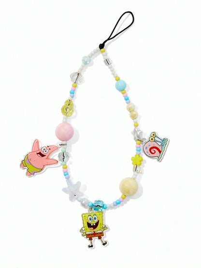 SpongeBob SquarePants| Cute Cartoon Ocean Vacation Mobile Phone Lanyard Cell Phone Pendant Phone Chain Handmade Beaded Starfish Shell Patrick Gary
