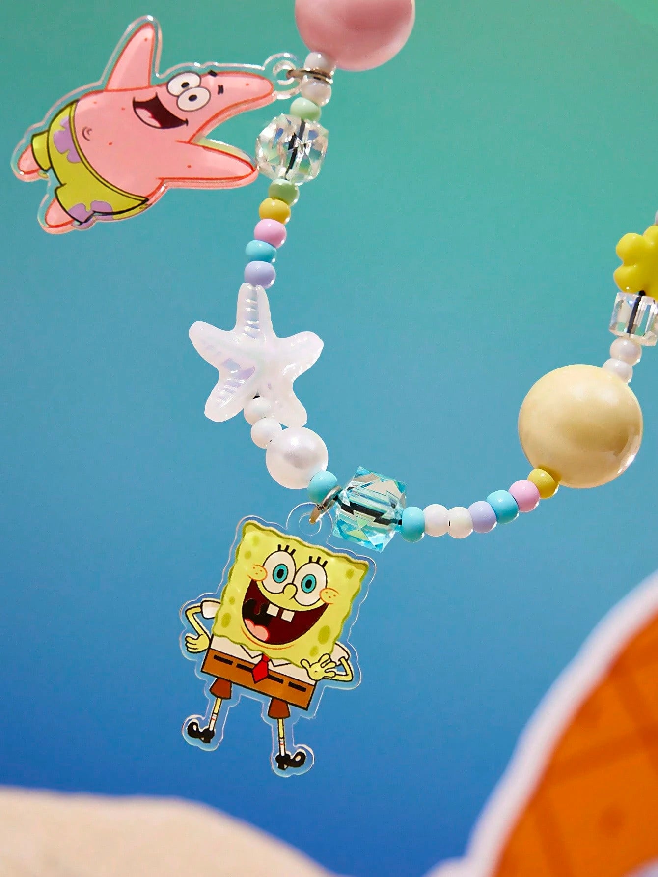SpongeBob SquarePants| Cute Cartoon Ocean Vacation Mobile Phone Lanyard Cell Phone Pendant Phone Chain Handmade Beaded Starfish Shell Patrick Gary