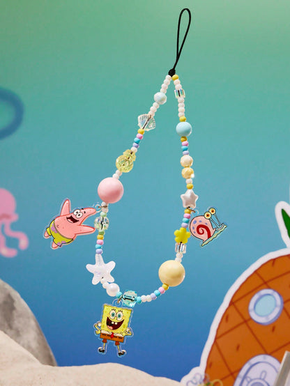 SpongeBob SquarePants| Cute Cartoon Ocean Vacation Mobile Phone Lanyard Cell Phone Pendant Phone Chain Handmade Beaded Starfish Shell Patrick Gary