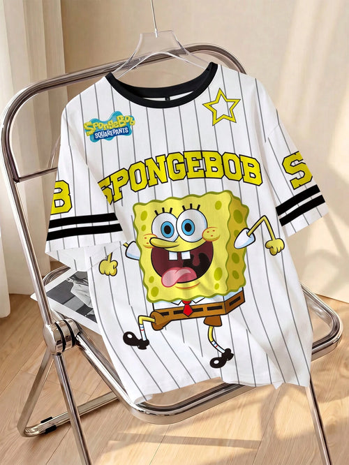 SpongeBob SquarePants| Plus Size Women's Cartoon Print Casual Daily Short Sleeve T-Shirt