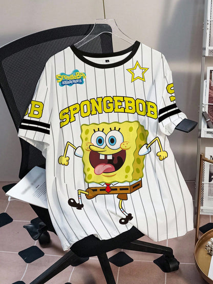 SpongeBob SquarePants| Plus Size Women's Cartoon Print Casual Daily Short Sleeve T-Shirt